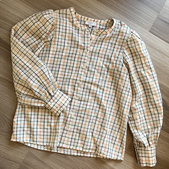 Loft checker blouse button down shirt - Picture 3 of 3